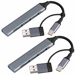 PEARL 2er-Set USB-C-4-Port-Hubs, je1x USB 3.0 + 3x USB 2.0, Adapter zu USB-A PEARL Passive 4-Port-USB-Hubs mit 1x USB 3.0 und 3x USB 2.0