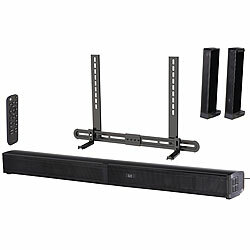 auvisio 2.2-Soundbar, Dual-Subwoofer, Bluetooth, 180 W, Soundbar-Halterung auvisio 2.2-Soundbars mit Dual-Subwoofer, teilbar, mit HDMI ARC, Bluetooth & Mediaplayer 