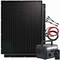 revolt Tragbare Powerstation & Solargenerator 614,4 Wh, USV, 2x 215-W-Panel revolt 2in1-Solar-Generator & Powerbank mit Notstrom-Funktion und externer Solarzelle