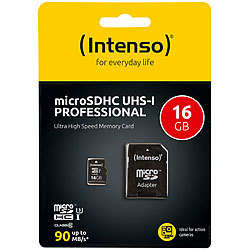 Intenso microSDHC-Speicherkarte UHS-I Professional, 16 GB, bis 90 MB/s, U3 Intenso microSD-Speicherkarten