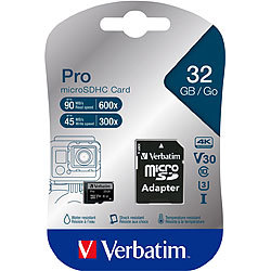 Verbatim PRO microSDHC-Karte, 32 GB, U3 / UHS-I, bis zu 90 MB/s Verbatim microSD-Speicherkarte UHS U3