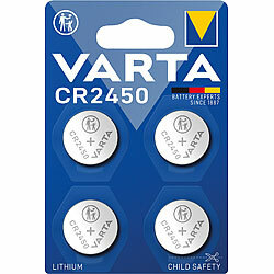 Varta 4er-Pack Electronics Lithium-Knopfzellen CR2450, 3 V, Retail Blister Varta Lithium-Knopfzellen Typ CR2450