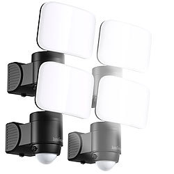 Luminea 4er-Set kabellose LED-Außenstrahler, PIR-Bewegungsmelder, 300 lm, IP44 Luminea Kabelloser LED-Außenstrahler mit Bewegungs- und Dämmerungssensor