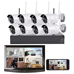 VisorTech Funk-Überwachungssystem: HDD-Rekorder, 8 QHD-Kameras, App-Zugriff VisorTech Netzwerk-Überwachungssysteme mit Rekorder, Kamera, Personenerkennung und App