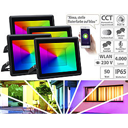 Luminea Home Control 4er-Set WLAN-Fluter, RGB-CCT-LEDs, App, 4.000 lm, 50 W, IP65 Luminea Home Control
