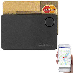 Callstel 4in1-Schlüsselfinder "Slim", Kreditkarten-Format, GPS-Ortung, App Callstel Schlüsselfinder mit Bluetooth und Fernauslöser