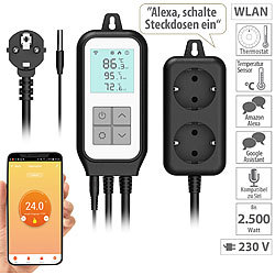 revolt WLAN-Steckdosen-Thermostat für 2 Geräte, Sensor, App, Sprachsteuerung revolt WLAN-Steckdosen-Thermostate für 2 Heiz- & Klimageräte