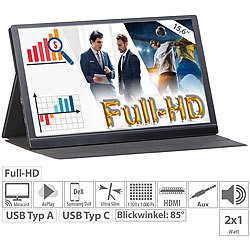 auvisio Mobiler Full-HD-IPS-Monitor, 39,6 cm (15.6"),  USB Typ C, HDMI auvisio Ultradünner Full-HD-Monitore