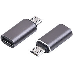 PEARL 2er-Set Adapter Micro-USB-Stecker auf USB-C-Buchse, Aluminiumgehäuse PEARL Adapter USB-C-Buchse auf Micro-USB-Stecker