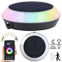 Lunartec Smarte Solar-Outdoor-Leuchte, RGB-CCT-LEDs, PIR, Bluetooth, App, 90 lm Lunartec Solar-Outdoor-Leuchte mit RGB-CCT-LEDs, Bewegungssensor und App