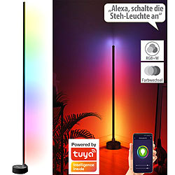 Luminea Home Control WLAN-Steh-/Eck-Leuchte mit RGBW-IC-LEDs, 12W, dimmbar, App, schwarz Luminea Home Control WLAN-LED-Steh-/Eck-Leuchten mit App