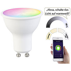 Luminea Home Control WLAN-LED-Spot, GU10, RGB-CCT, 4,5 W (ersetzt 35 W), 326 lm, 45°, App Luminea Home Control WLAN-LED-Lampen GU10 RGBW