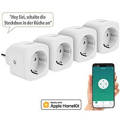Luminea Home Control 4er-Set WLAN-Steckdosen, Apple-HomeKit-zertifiziert, Sprachsteuerung Luminea Home Control WLAN-Steckdosen, HomeKit-zertifiziert