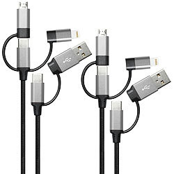 Callstel 2er -6in1-Lade- & Datenkabel USB-A/C zu USB-C/Micro-USB/Lightning, 60W Callstel Multi-USB-Kabel für USB A und C, Micro-USB und 8-PIN