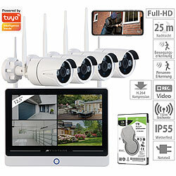 VisorTech Funk-Überwachungssystem mit Display-HDD-Rekorder (1 TB), 4 IP-Kameras VisorTech Netzwerk-Überwachungssysteme mit Rekorder, Kamera, Personenerkennung und App