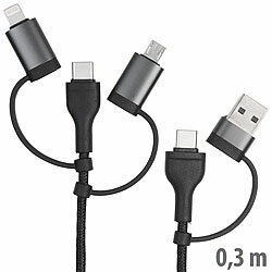 Callstel 6in1-Schnelllade- & Datenkabel USB-A/C zu USB-C/MicroUSB, 3A/60W, 0,3m Callstel 3in1-USB-Octopus-Kabel: Lightning, Micro-USB, USB Type C