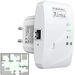 7links 4er-Set Mini-WLAN-Repeater mit WPS-Taste, 300 Mbit/s, 2,4 GHz & LAN 7links WLAN-Repeater mit LAN-Geräteanschluss