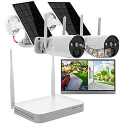 VisorTech 2K-Festplatten-Überwachungsrekorder + 2 Solar-Akku-Kameras, HDMI, App VisorTech