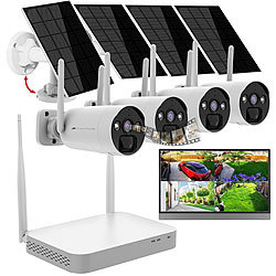 VisorTech 2K-Festplatten-Überwachungsrekorder + 4 Solar-Akku-Kameras, HDMI, App VisorTech 