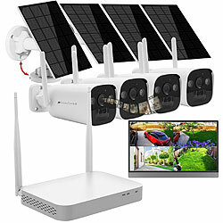 VisorTech 2K-Festplatten-Überwachungsrekorder + 4 Solar-Akku-Kameras, HDMI, App VisorTech Funk-Überwachungsrekorder mit Solar-Akku-Kameras und App 
