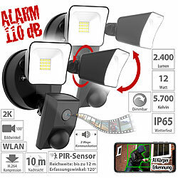 VisorTech 2er-Set 2K-Kamera, 2 LED-Strahler, 2.400lm, Sirene, WLAN, App VisorTech 2K-IP-Überwachungskameras mit LED-Flutlicht und App