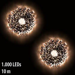 Lunartec 2er LED-Büschel-Lichterkette, 1.000 LEDs, 8 Modi, IP44, 10 m, warmweiß Lunartec LED-Lichtergirlanden