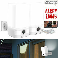 VisorTech 2er-Set 2K-Akku-Überwachungskamera, LED-Licht 600 lm, Alarm, WLAN, App VisorTech Akku-IP-Überwachungskameras mit LED-Licht, Sirene, WLAN und App 