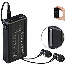 VR-Radio Mobiles Mini-FM/AM-Transistorradio mit Ohrhörern, extralange Laufzeit VR-Radio UKW-/MW-Taschenradios