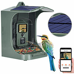 VisorTech Solar-Vogelhaus & Futterstelle mit WLAN-Full-HD-Kamera, Akku, PIR, App VisorTech Solar-Vogelfutterhäuser mit WLAN-Full-HD-Kamera, PIR-Sensor und IR-Nachtsicht