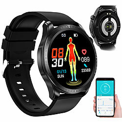 newgen medicals Fitness-Smartwatch, EKG-, Herzfrequenz- & SpO2-Anzeige, App, IP67 newgen medicals Fitness-Smartwatches mit EKG- und SpO2-Anzeige, Brustgurt-kompatibel