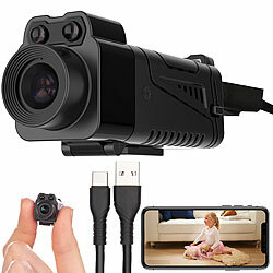 Somikon WLAN-Micro-Kamera, Full HD, 90° neigbar, Powerbank, IR-Nachtsicht, App Somikon