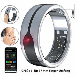 newgen medicals Fitnesstracker-Ring, Herzfrequenz- & SpO2-Anzeige, 2 mm, silber, Gr.57 newgen medicals Fitness- und Schlaftracker-Ringe mit SOS-Funktion und Touch-Steuerung