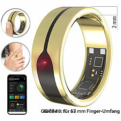 newgen medicals Fitnesstracker-Ring, Herzfrequenz- & SpO2-Anzeige, 2 mm, gold, Gr. 57 newgen medicals Fitness- und Schlaftracker-Ringe mit SOS-Funktion und Touch-Steuerung