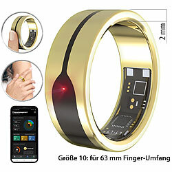 newgen medicals Fitnesstracker-Ring, Herzfrequenz- & SpO2-Anzeige, 2 mm, gold, Gr. 63 newgen medicals Fitness- und Schlaftracker-Ringe mit SOS-Funktion und Touch-Steuerung