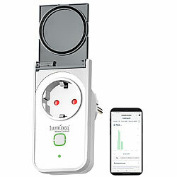 Luminea Home Control Outdoor-WLAN-Steckdose, Energiekostenmesser, App, Matter-zertifiziert Luminea Home Control Outdoor-WLAN-Steckdosen mit Stromverbrauchs-Messung, Matter-kompatibel 