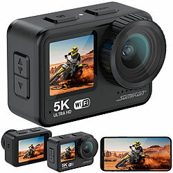 Somikon Mini-Actioncam mit 5K-Auflösung, wasserdicht bis 21 m, 2 Displays, EIS Somikon 5K-Actioncams mit 2 Displays und WLAN, wasserdicht