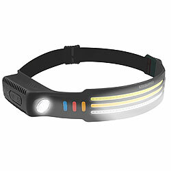KryoLights Akku-Stirnlampe & Flutlicht, 3 SMD-COB-LED-Bänder, Warnlicht, 3.000 lm KryoLights Akku-Stirnlampen mit LED-Band, Spotlight und farbigem Licht