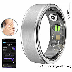 newgen medicals Fitnesstracker-Ring, Sp02, Herzfrequenz, Schlafanalyse, silber, Gr. 68 newgen medicals Fitnesstracker-Ringe, Sp02, Herzfrequenz, Schlafanalyse