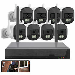 VisorTech Plug-&-Play-Überwachungssystem mit 8 Kameras & WLAN 6, hohe Reichweite VisorTech Netzwerk-Überwachungssysteme mit Rekorder, Kamera, Personenerkennung und App