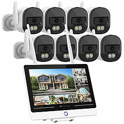 VisorTech Funk-Überwachungssystem, Display-HDD-Rekorder, 8x 2K-Kamera, WLAN 6 VisorTech Netzwerk-Überwachungssysteme mit Rekorder, Kamera, Personenerkennung und App