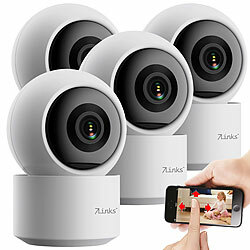 7links 4er-Set 2K-Pan-Tilt-Überwachungskamera mit WLAN & Patrouillen-Funktion 7links WLAN-Pan-Tilt-Überwachungskameras mit Tracking, Sirene, Nachtsicht und Patrouillen-Funktion