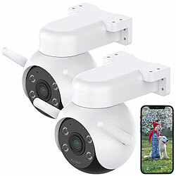 7links 2er-Set WLAN-Pan-Tilt-Outdoorkamera mit 4K-Auflösung, Farb-Nachtsicht 7links WLAN-Pan-Tilt-Outdoorkameras mit 4K, Nachtsicht, Objekt-Tracking, Patrouillen-Funktion & Sirene