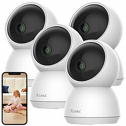 7links 4er-Set WLAN-Überwachungskameras mit nativem 4K UHD, IR-LEDs, Pan/Tilt 7links WLAN-IP-Überwachungskameras mit Nachtsicht und Objekt-Tracking, dreh- und schwenkbar, für Echo Show