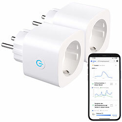 Luminea Home Control 2er-Set 2in1-WLAN-Steckdose, bidirektionale Strom-Messung, 16 A, App Luminea Home Control WLAN-Steckdosen mit bidirektionaler Strom-Messung