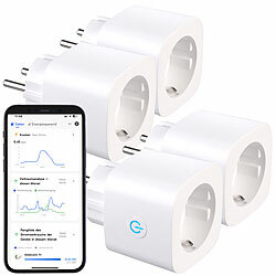 Luminea Home Control 4er-Set 2in1-WLAN-Steckdose, bidirektionale Strom-Messung, 16 A, App Luminea Home Control WLAN-Steckdosen mit bidirektionaler Strom-Messung
