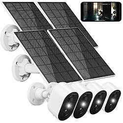 7links 4er Akku-Outdoor-IP-Überwachungskamera mit 2K, 3 MP, WLAN +4x3W Solar 7links Outdoor-WLAN-IP-Überwachungskameras mit 2K, Farb-Nachtsicht, Sirene & Akku, kompatibel zu Echo Show