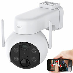 7links Außen-Pan-Tilt-IP-Überwachungskamera mit 2K, Akku, WLAN & App, IP66 7links Pan-Tilt-Überwachungskameras mit Akku, WLAN & App