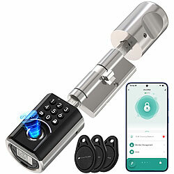 VisorTech Elektronischer Tür-Schließzylinder, App, RFID, Fingerscan, PIN, IP55 VisorTech Tür-Schließzylinder mit App, RFID-Schlüssel, Fingerabdruck und PIN-Eingabe