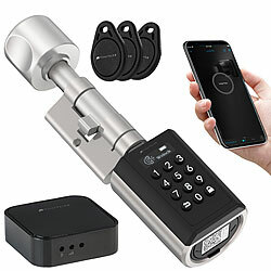 VisorTech Elektronischer Schließzylinder für Türen 30-70 mm, App, WLAN-Gateway VisorTech Tür-Schließzylinder mit Apps, Transponder-Schlüsseln & Zahlen-Codes