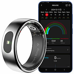 newgen medicals Fitnesstracker-Ring, Touch-Bedienung, Herzfrequenz, SpO2, 5 ATM, Gr.68 newgen medicals Fitnesstracker-Ringe mit Touch-Steuerung, Herzfrequenz, SpO2 und Schlafanalyse